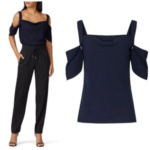 Jason Wu Women’s Navy Cowl Neck Off the Shoulder Cold Shoulder Crepe Top NEW